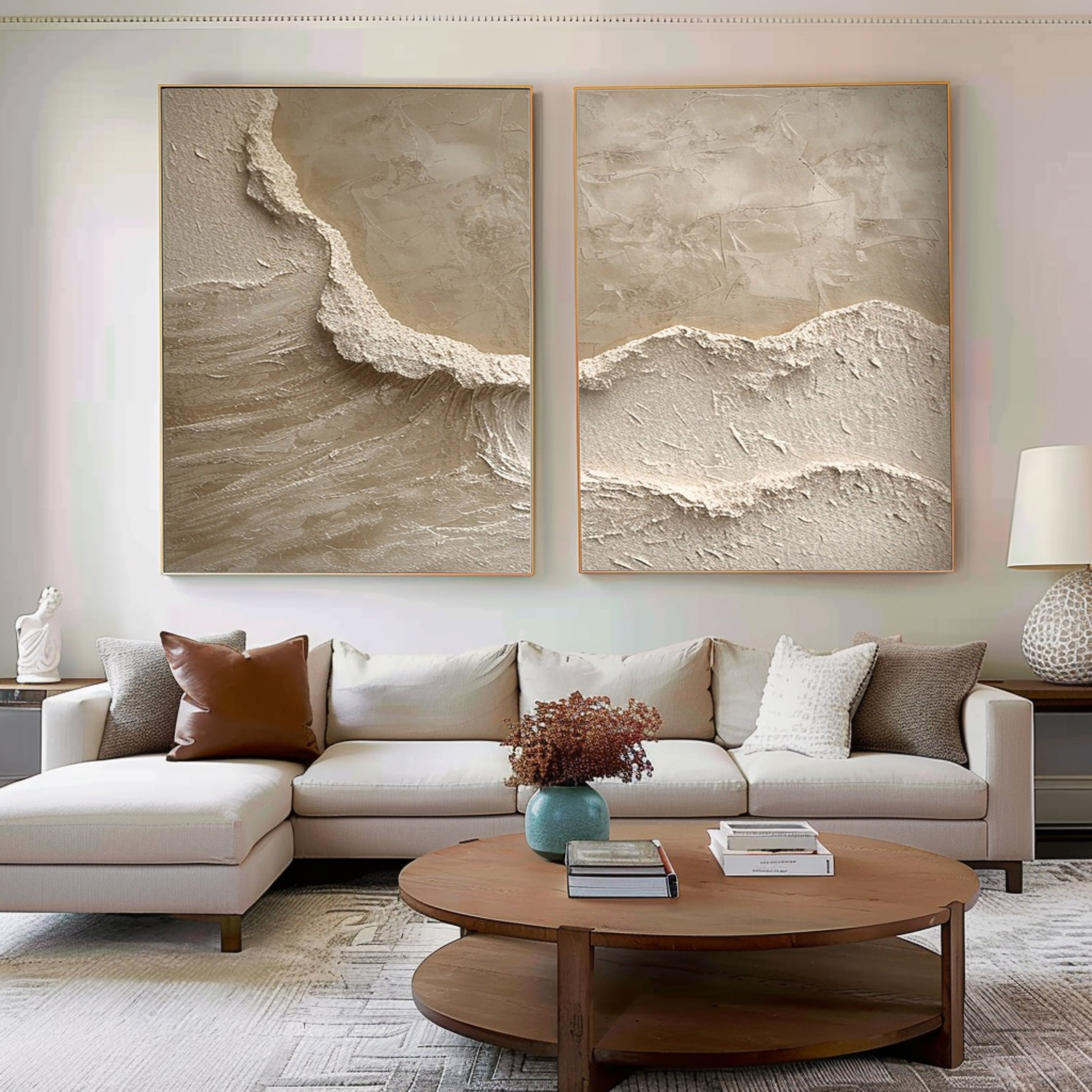 3D Heavy Texture Neutral Beige Diptych CZ0093 - Viral Wall Art